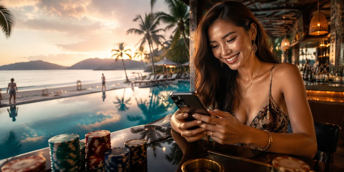 Pemain menggunakan telefon pintar dengan bertanggungjawab di Langkawi menggambarkan keseimbangan bermain di platform 90210
